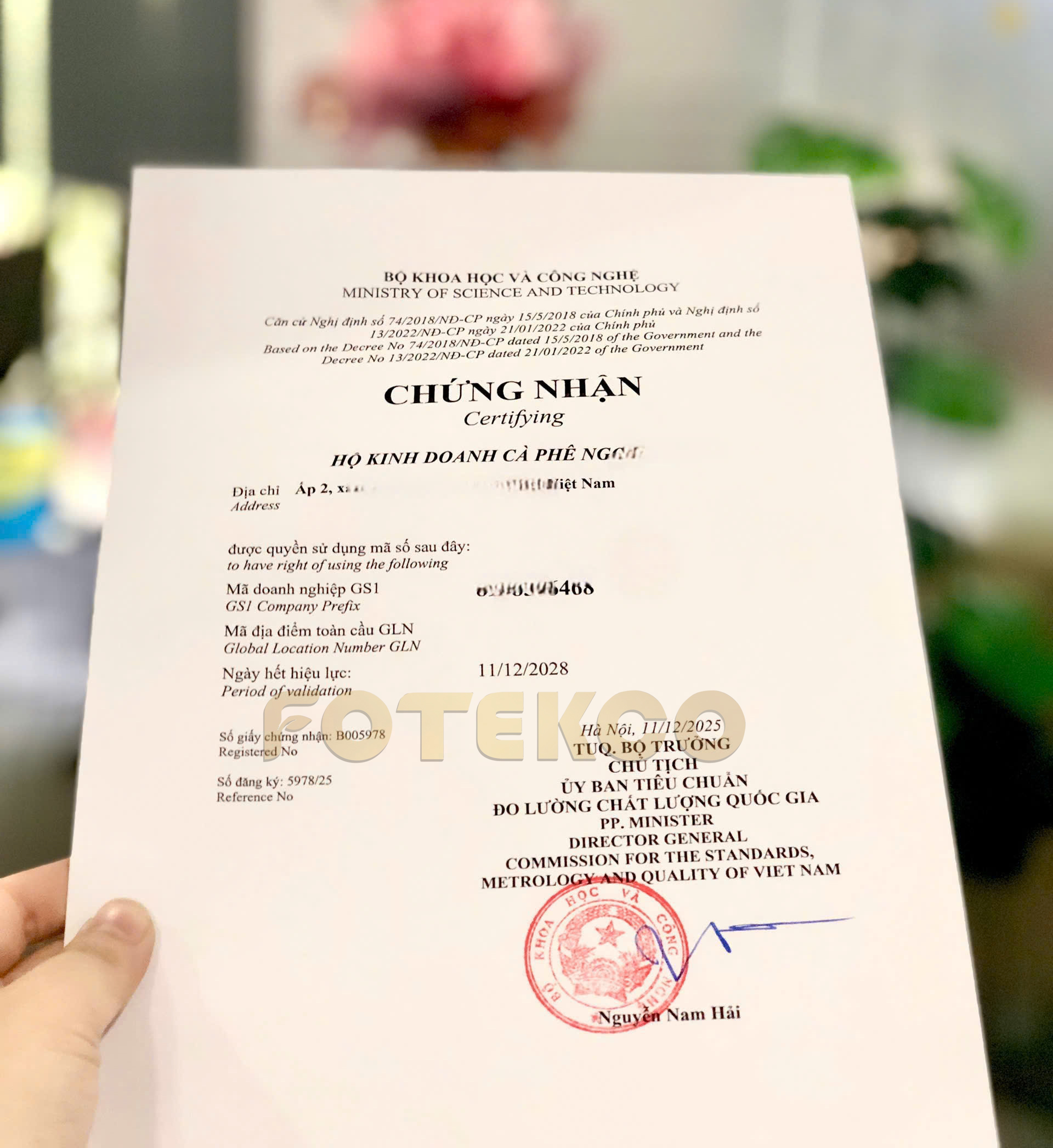 Giấy chứng nhận đăng ký mã vạch do FOTEKCO thực hiện (Ảnh độc quyền FOTEKCO)