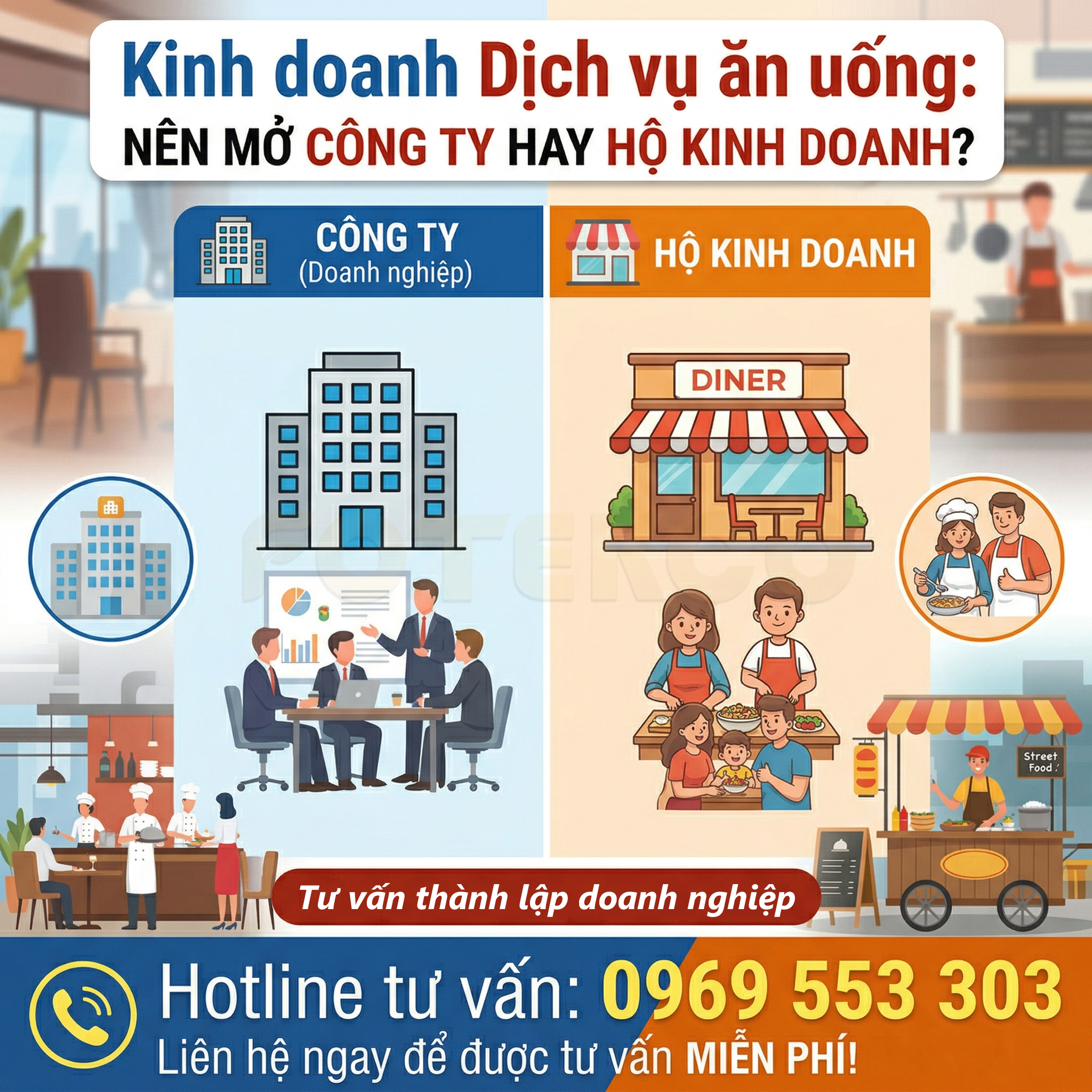 Kinh doanh Dịch vụ ăn uống: NÊN mở công ty HAY hộ kinh doanh?
